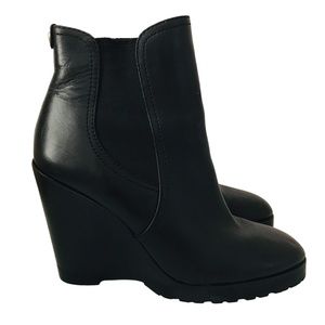 Michael Kors Black Wedge Heeled Leather Ankle Booties